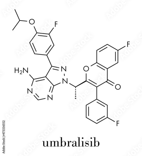 Umbralisib lymphoma drug molecule. Skeletal formula.