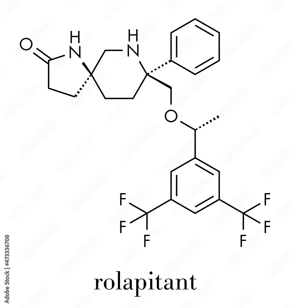 Rolapitant antiemetic drug molecule. Skeletal formula.