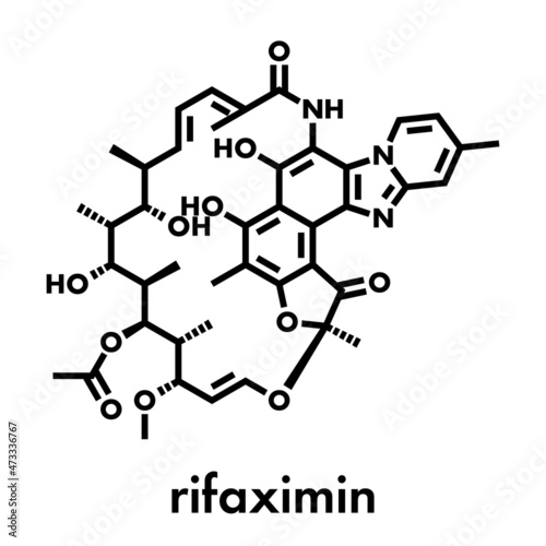 Rifaximin antibiotic drug molecule. Skeletal formula.