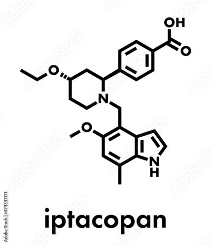 Iptacopan drug molecule. Skeletal formula.