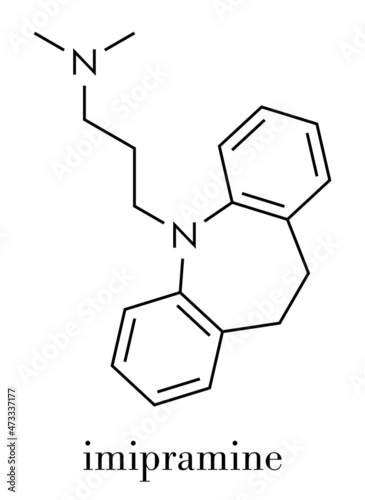 Imipramine antidepressant drug molecule. Skeletal formula.