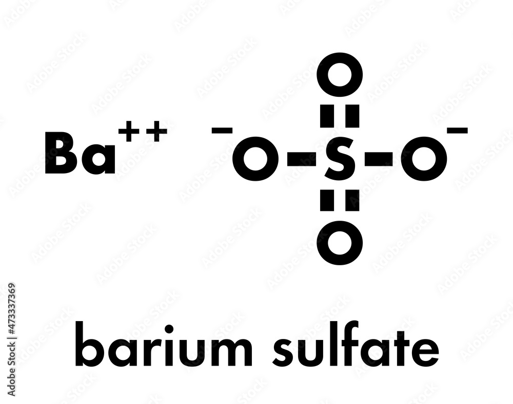Barium sulfate (BaSO4) crystal structure. Used as paint pigment and