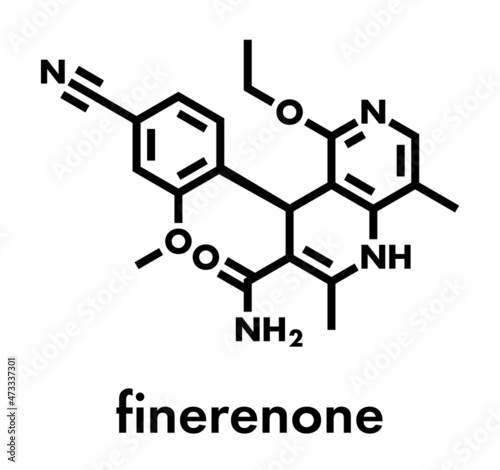 Finerenone heart failure drug molecule (mineralocorticoid receptor antagonist). Skeletal formula.