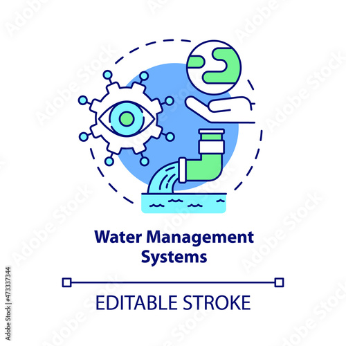Water management system concept icon. Control of water resources movement. Urban service database abstract idea thin line illustration. Vector isolated outline color drawing. Editable stroke