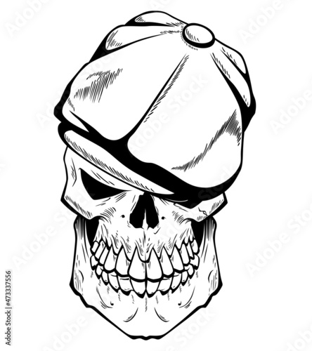 Stylized skull with a flat cap