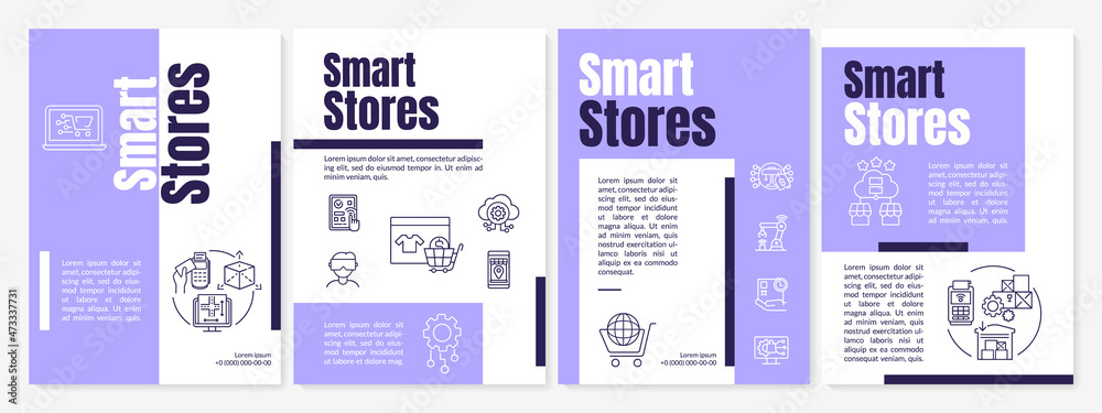 Smart stores business brochure template. Digital retail market. Flyer, booklet, leaflet print, cover design with linear icons. Vector layouts for presentation, annual reports, advertisement pages Smart stores business brochure template. Digital retail market. Flyer, booklet, leaflet print, cover design with linear icons. Vector layouts for presentation, annual reports, advertisement pages