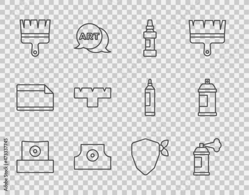 Set line Spray can nozzle cap, Paint spray, Marker pen, brush, attachment, Vandal and icon. Vector