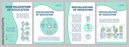 Digitalization of education system brochure template. E-learning. Flyer, booklet, leaflet print, cover design with linear icons. Vector layouts for presentation, annual reports, advertisement pages