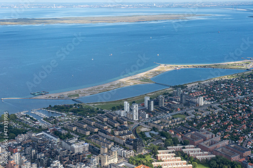 Copenhagen, Denmark - August 21, 2021: Aerial view of Amager Beach Park.