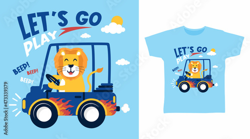 Cute lion drive tee design concept 