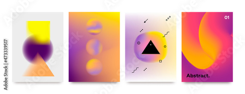 Modern brochure covers set, futuristic design. Abstract Diffuse colored spots background. Vector template minimalist poster, pop art flyer, hipster style, typography wallpaper Art, print, web banner.