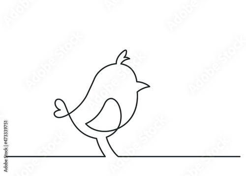 Continuous line drawing of chick on white background. Vector illustration.