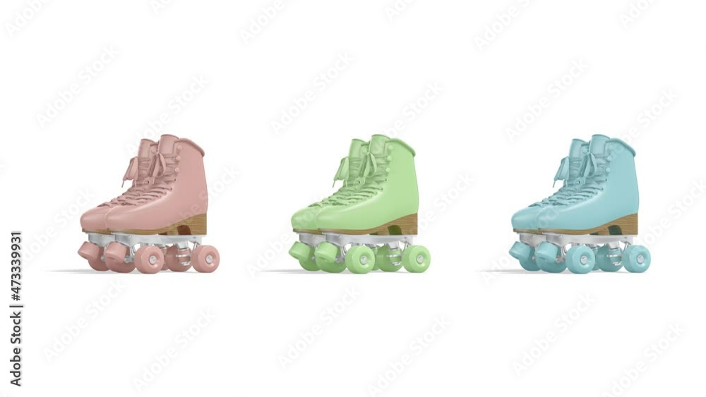 Blank colored roller skates with wheels mockup pair, looped rotation