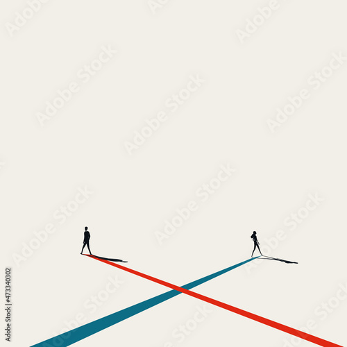 Business crossing path vector concept. Symbol of communication, meeting. Minimal design illustration.