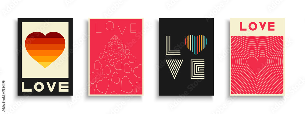 Collection of retro covers, templates, placards, brochures, banners, flyers and etc. Stylish greeting postcards, posters, invitation, tags - fashion design 80 - 90s. Vintage love creative cards - obrazy, fototapety, plakaty 