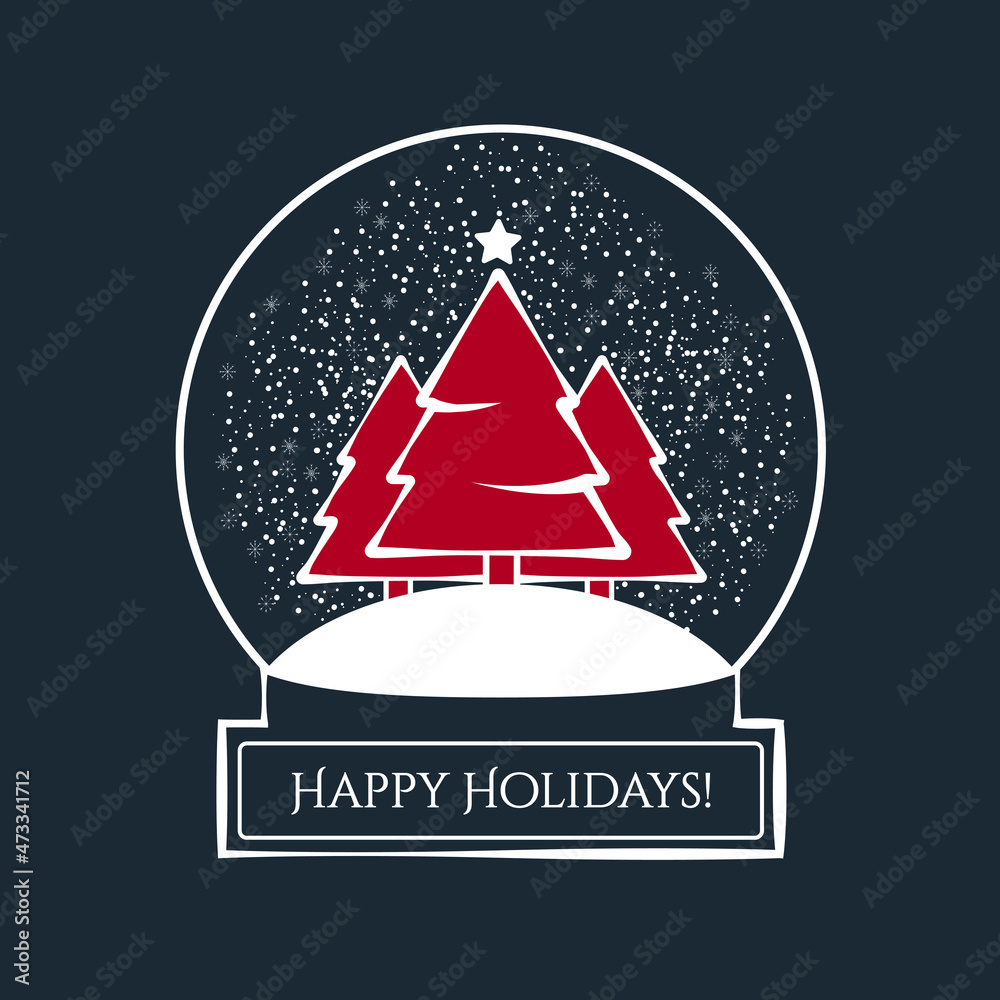 Merry Christmas snow globe with Christmas trees under the snow on a blue background. New Year card or banner. Magic New Year's winter mood. New Year's gift. Merry Christmas snow globe with Christmas trees under the snow on a blue background. New Year card or banner. Magic New Year's winter mood. New Year's gift.