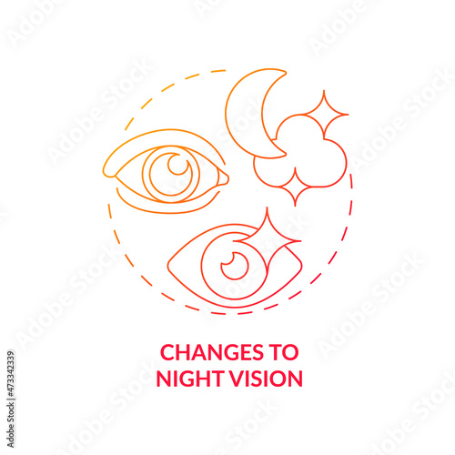 Changes to night vision gradient concept icon. One of major unwanted side effects and risks after lasik eye surgery abstract idea thin line illustration. Vector isolated outline color drawing