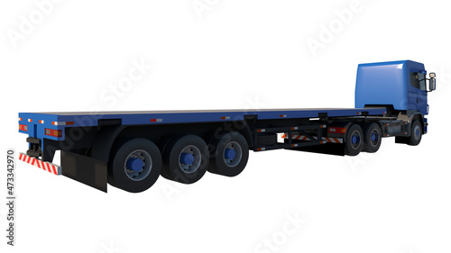 Flatbed truck 1- Perspective B view white background 3D Rendering Ilustracion 3D 