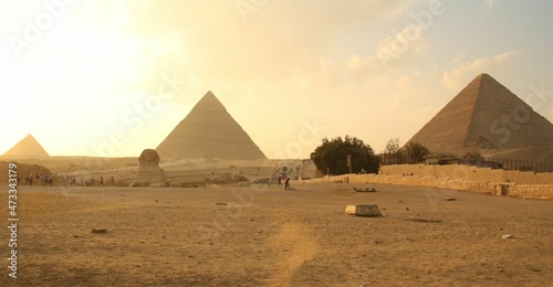 three pyramids of Giza and sphinx