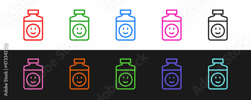 Set line Antidepressants icon isolated on black and white background. Vector
