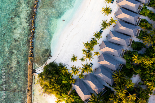 Luftaufnahme, Kuredu mit Wasserbungalows und Stränden, Laviyani Atoll, Malediven, Indischer Ozean, photo