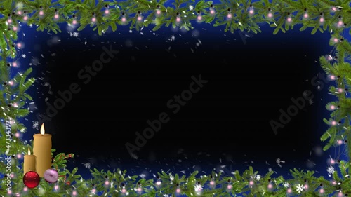 Christmas Frame With Light< Candles  And Snow On Alpha Channel, Loop Background