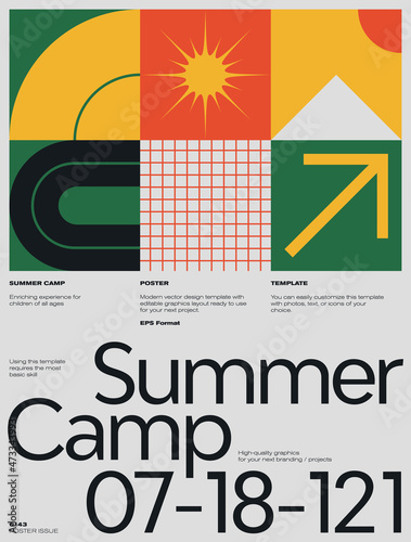 Swiss Poster Design Template With Abstract Geometric Shapes