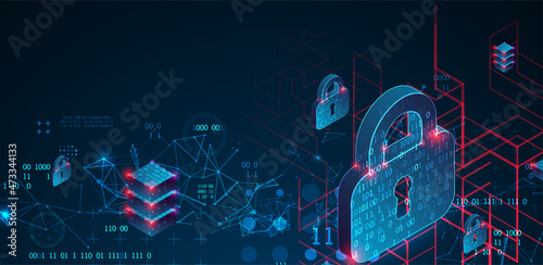 Personal data security Illustrates cyber data or information privacy idea. Color abstract  internet technology.