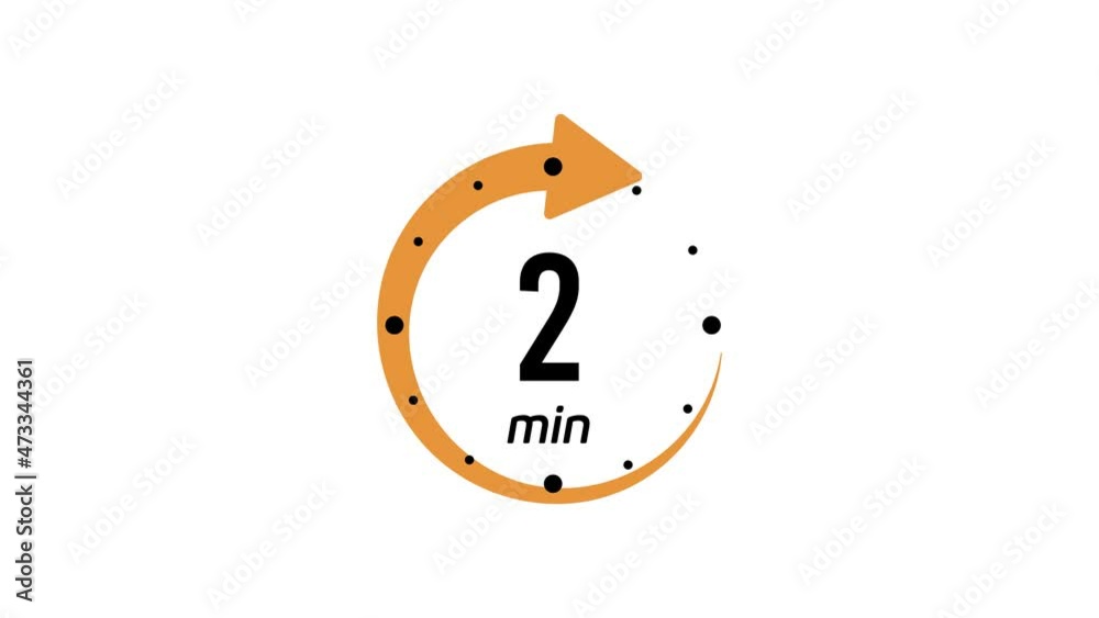 2 minutes timer symbol color style isolated on white background. 2 min time circle icon. Animation timer icon with two min. Clock, stopwatch, cooking time label. Motion