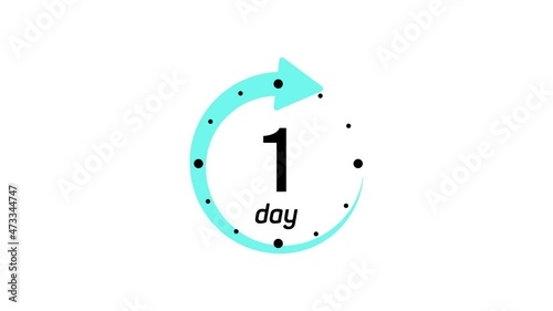 Animation text 1 day with blue arrow. One day go sale price offer promo deal timer, 1 day only. 4K Video motion graphic
