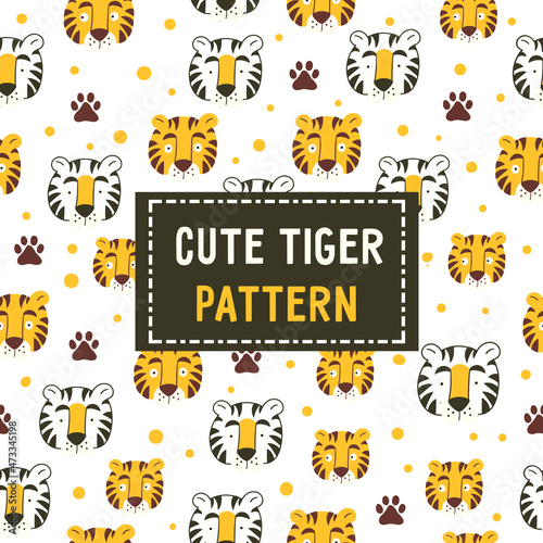 Muzzle of tigers. Colorful seamless pattern with muzzles of tigers. Decorative cute wallpaper, good for printing. Background vector. Roar