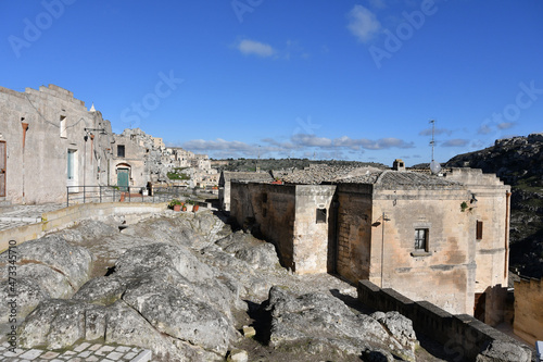 A street in Matera, an ancient city built into the rock. It is located in the Basilicata region.