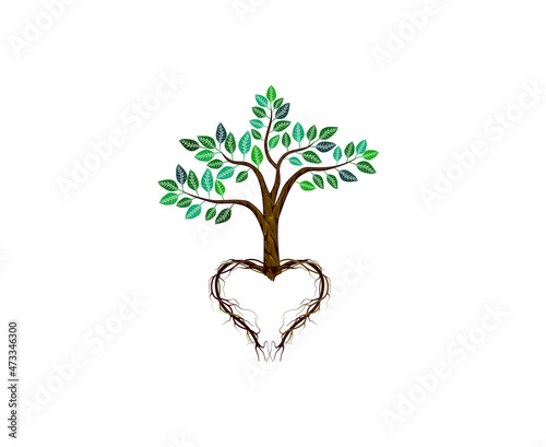 illustration of a tree with a heart-shaped root concept