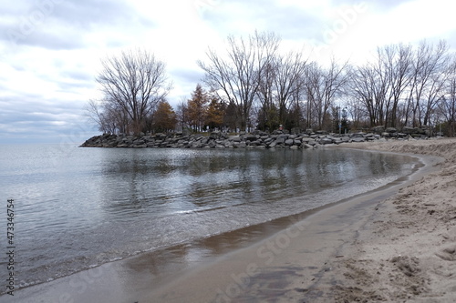 Wallpaper Mural Deserted beach in late autumn rocky shore northern lakes Torontodigital.ca