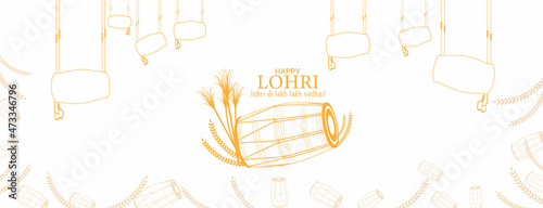 Vector Illustration for Happy Lohri. Indian traditional drum or dholak or dhol. Happy Lohri Festival. photo