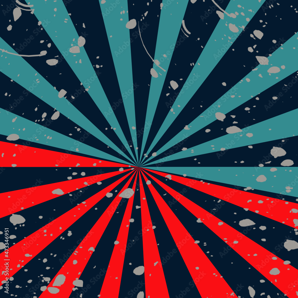 Sunlight retro with rays radial lines Red and Blue colors. Template ...