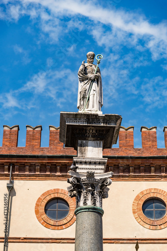 The statue of San Vitale rises in Piazza del Popolo in Ravenna photo