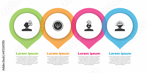 Set Closed personality, Psychology, Human with question mark and Concussion, headache. Business infographic template. Vector