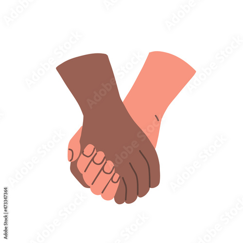 Holding hands. Symbol of love and unity. Vector flat illustration