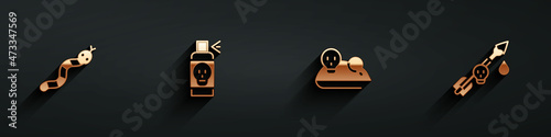 Set Snake, Spray against insects, Experimental mouse and Poison on the arrow icon with long shadow. Vector