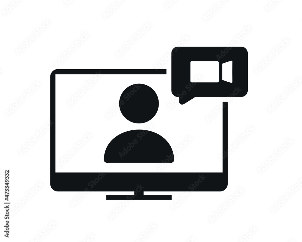 Video call on computer icon. Digital communication. Illustration vector Video call on computer icon. Digital communication. Illustration vector