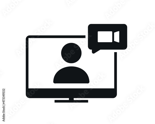 Video call on computer icon. Digital communication. Illustration vector