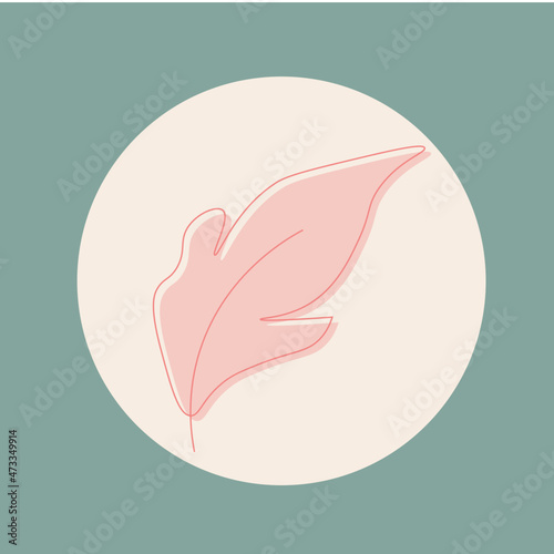 Minimalist abstract illustration with leaves on an green background.