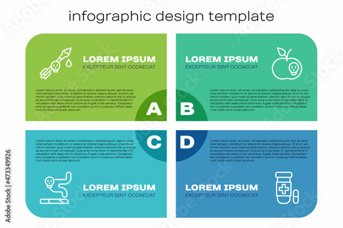 Set line Cigarette, Poison on the arrow, Antidote and apple. Business infographic template. Vector