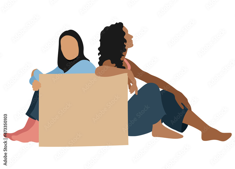 International Women's Day Feminism card with hand drawn cartoon characters of women in modern flat minimalism style International Women's Day Feminism card with hand drawn cartoon characters of women in modern flat minimalism style