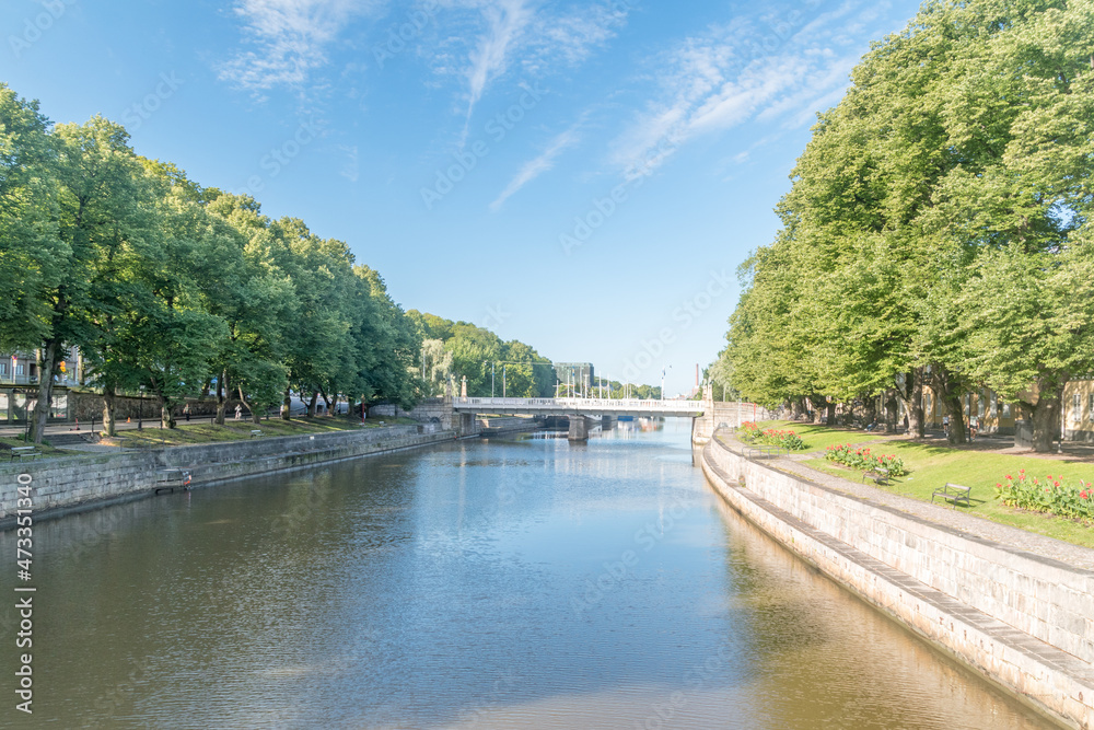 Fototapeta premium Aurajoki river in summer time in Turku, Finland.