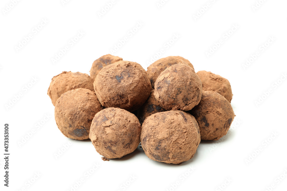 Sweet truffles isolated on white background, close up Sweet truffles isolated on white background, close up