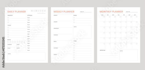 set minimalis planner with pink color, daily, weekly, monthly photo