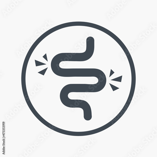 Gut constipation icon in flat style. Colitis vector illustration on white isolated background. Stomach business concept