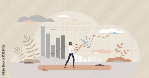 Data mining and information prediction using large database information tiny person concept. Info analysis, classification, statistics and evaluation vector illustration. Stock business development.